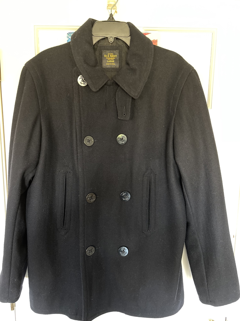 Old Navy Wool Blend  Peacoat Double Breasted Black Men's Size  L